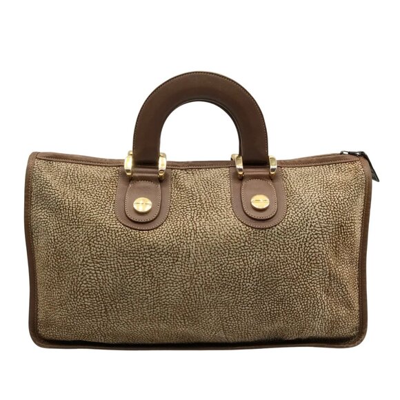 Borbonese Handbags - Borbonese Brown Suede Redwall Quail Print Satchel Bag